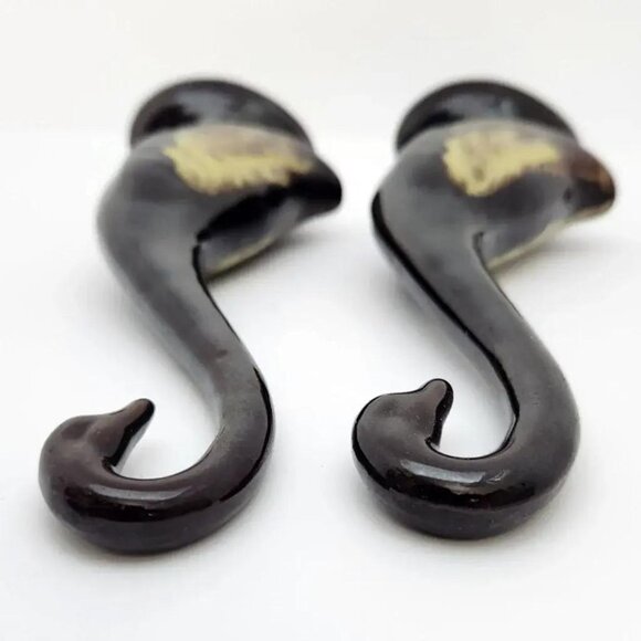 Terracotta / Redware Set of 2 Swans, Glazed, Brown, Figurines, 8" - Picture 6 of 7